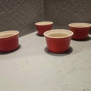 Le Creuset Red and White Stoneware Ramekin Cups Set of 4